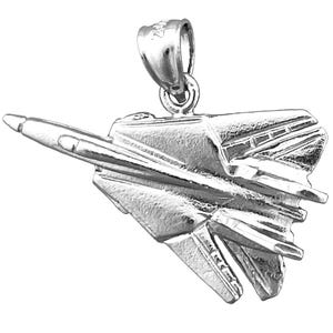 Rhodium Plated 925 Sterling Silver Grumman F-14 Tomcat Jet Pendant