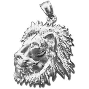 Rhodium Plated 925 Sterling Silver Lion Head Pendant