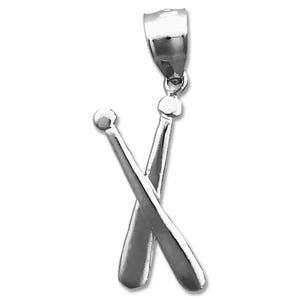 Rhodium Plated 925 Sterling Silver Crossing Baseball Bats Charm