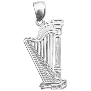 Rhodium Plated 925 Sterling Silver Harp Pendant