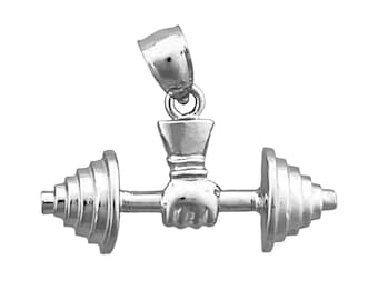 Rhodium Plated 925 Sterling Silver One Arm Dumbbell Pendant