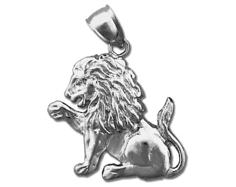 Rhodium Plated 925 Sterling Silver Wild Lion Pendant