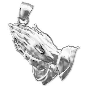 Rhodium Plated 925 Sterling Silver Praying Hands Pendant