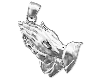 Rhodium Plated 925 Sterling Silver Praying Hands Pendant