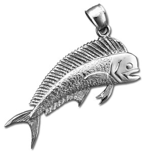 Rhodium Plated 925 Sterling Silver Mahi Mahi Pendant