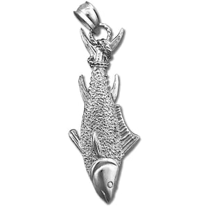 Rhodium Plated 925 Sterling Silver Caught Tuna Fin Tied with Rope Pendant