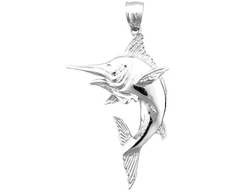 Rhodium Plated 925 Sterling Silver Blue Marlin Pendant