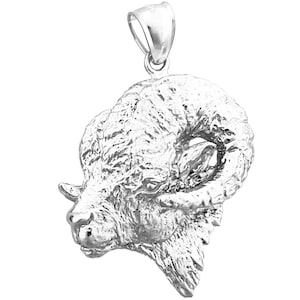 Rhodium Plated 925 Sterling Silver 32MM Ram&#39;s Head Pendant