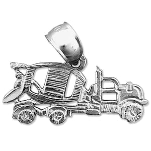 Rhodium Plated 925 Sterling Silver Concrete Mixer Truck Charm
