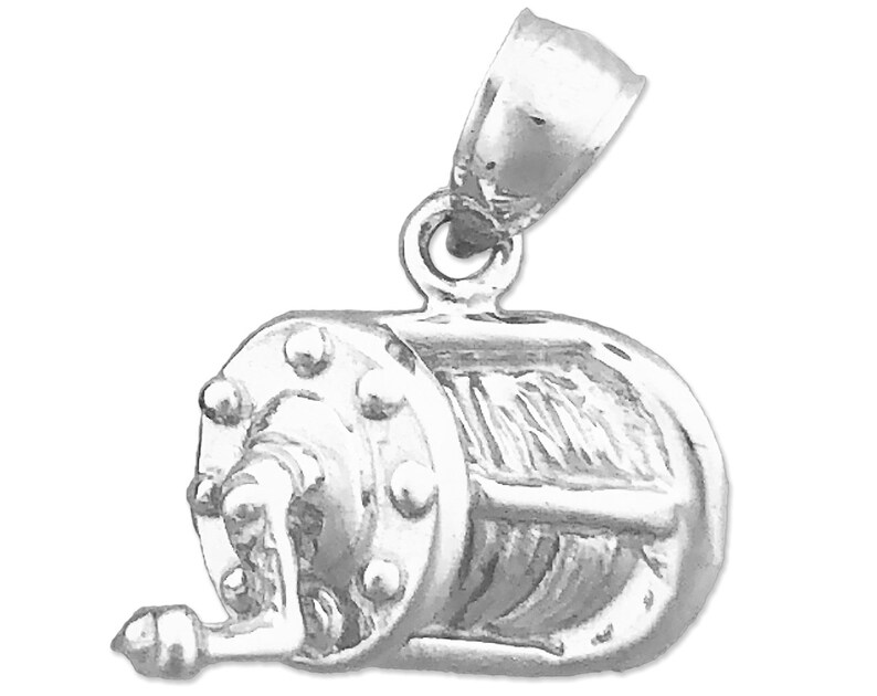 New Polished Rhodium Plated 925 Sterling Silver Fishing Reel Charm
