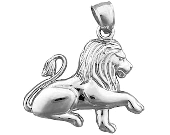 Rhodium Plated 925 Sterling Silver 30MM Lion Pendant