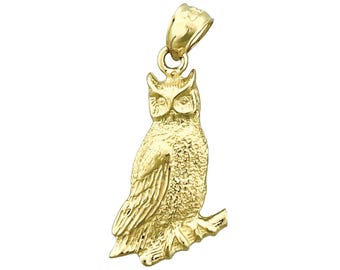 14K Gold 20 mm sitzender Eulenanhänger