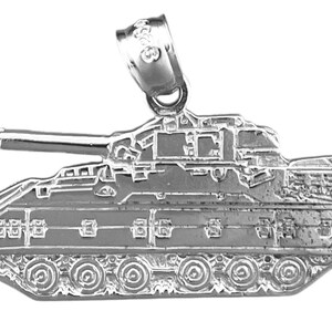 Rhodium Plated 925 Sterling Silver Military Tank Pendant