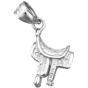 Rhodium Plated 925 Sterling Silver 3-D Western Saddle Charm