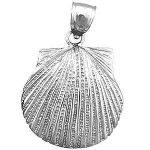 Rhodium Plated 925 Sterling Silver 22 MM Scallop Shell Pendant