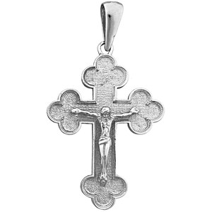 Rhodium Plated 925 Sterling Silver Eastern Orthodox Crucifix Pendant