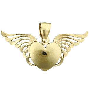 Colgante de oro de 14 quilates con forma de corazón y alas de ángel