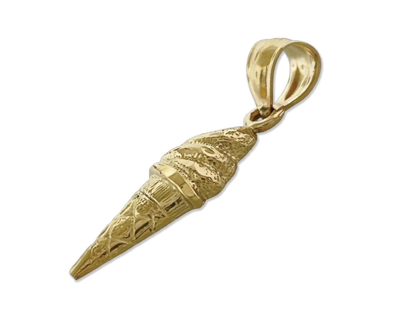 14K Gold Ice Cream Sugar Cone Charm - Etsy
