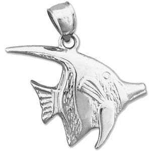Rhodium Plated 925 Sterling Silver Aquatic Angelfish Pendant