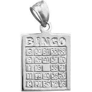 Charm de tarjeta de bingo en plata de ley 925 bañada en rodio