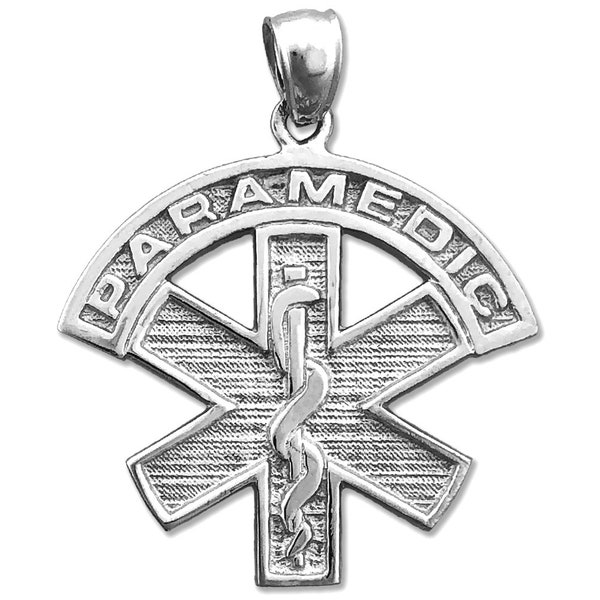 Rhodium Plated 925 Sterling Silver Paramedic Star of Life Pendant