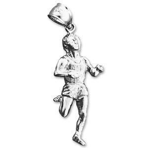 Rhodium Plated 925 Sterling Silver Marathon Runner Pendant
