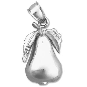 Rhodium Plated 925 Sterling Silver 3D Pear Charm