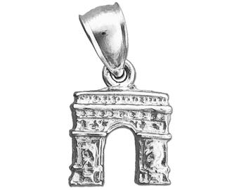 Rhodium Plated 925 Sterling Silver 3D Arc De Triomphe Charm