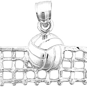 Rhodium Plated 925 Sterling Silver Volleyball and Net Charm