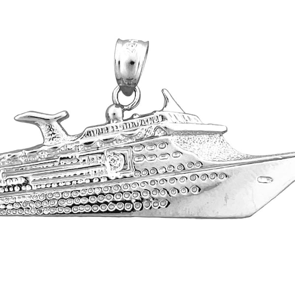 Rhodium Plated 925 Sterling Silver Cruise Ship Pendant