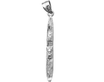 Rhodium Plated 925 Sterling Silver 3D Water Ski Pendant