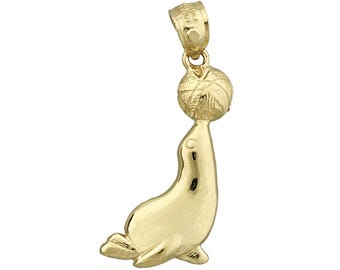 14K Gold Sea Lion with Ball Charm