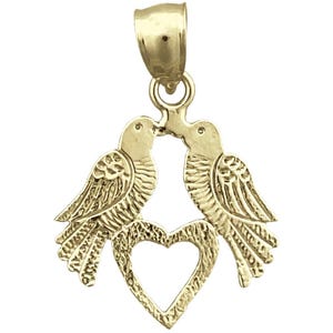 Dije de pájaros enamorados con corazón en oro de 14 quilates