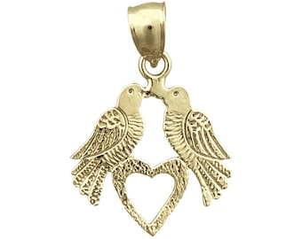 Dije de pájaros del amor con corazón en oro de 14 quilates