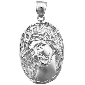 Rhodium Plated 925 Sterling Silver Jesus Christ Face Medallion