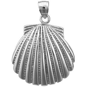Rhodium Plated 925 Sterling Silver 28MM Scallop Shell Pendant