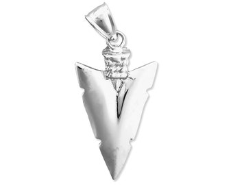 Rhodium Plated 925 Sterling Silver Native Indian 3D Arrowhead Pendant