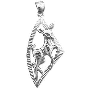 Rhodium Plated 925 Sterling Silver Bambi Deer Pendant Medallion