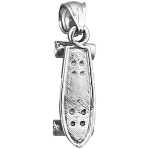 Breloque pour skateboard 3D en argent sterling 925 plaqué rhodium