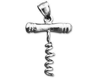 Rhodium Plated 925 Sterling Silver 3D Vintage Corkscrew Wine Bottle Opener Charm