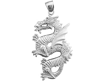 Rhodium Plated 925 Sterling Silver Serpent Dragon Pendant