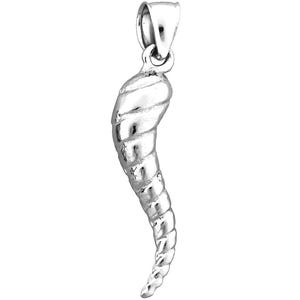 Rhodium Plated 925 Sterling Silver 3D Italian Cornicello Horn Pendant