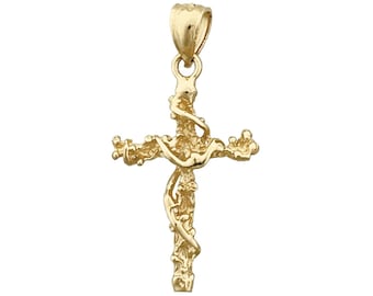 14K Gold Nugget Cross with Sash 3D Charm