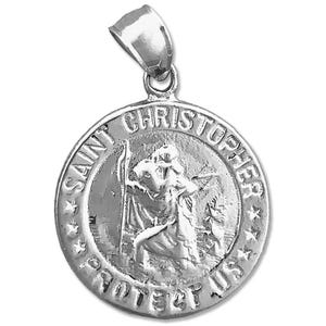 Rhodium Plated 925 Sterling Silver 18MM Saint Christopher Protect Us Charm