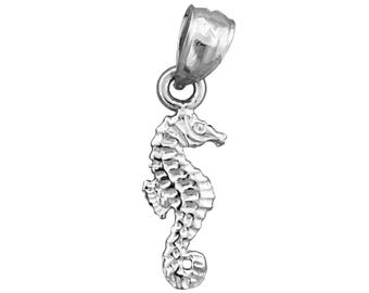 Ciondolo piccolo a forma di cavalluccio marino in argento sterling 925 placcato rodio