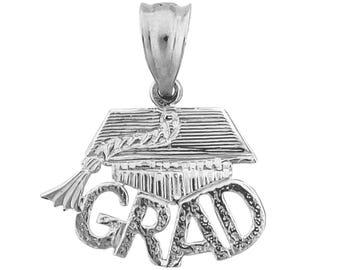 Rhodium Plated 925 Sterling Silver Grad, Cap, and Tassel Charm