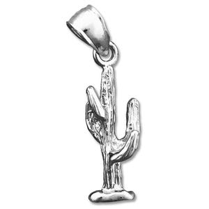 Rhodium Plated 925 Sterling Silver 3-D Cactus Charm