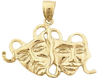 14K Gold Drama Mask, Laugh Now, Cry Later Pendant