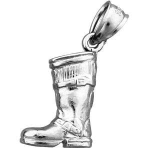 Rhodium Plated 925 Sterling Silver 3-Dimensional Rain Boot Charm