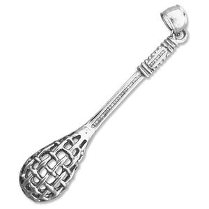 Rhodium Plated 925 Sterling Silver 3D Lacrosse Pendant